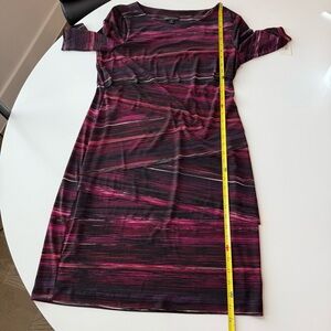 Connected Apparel Black and Pink Striped Midi Dress size 14 NWT